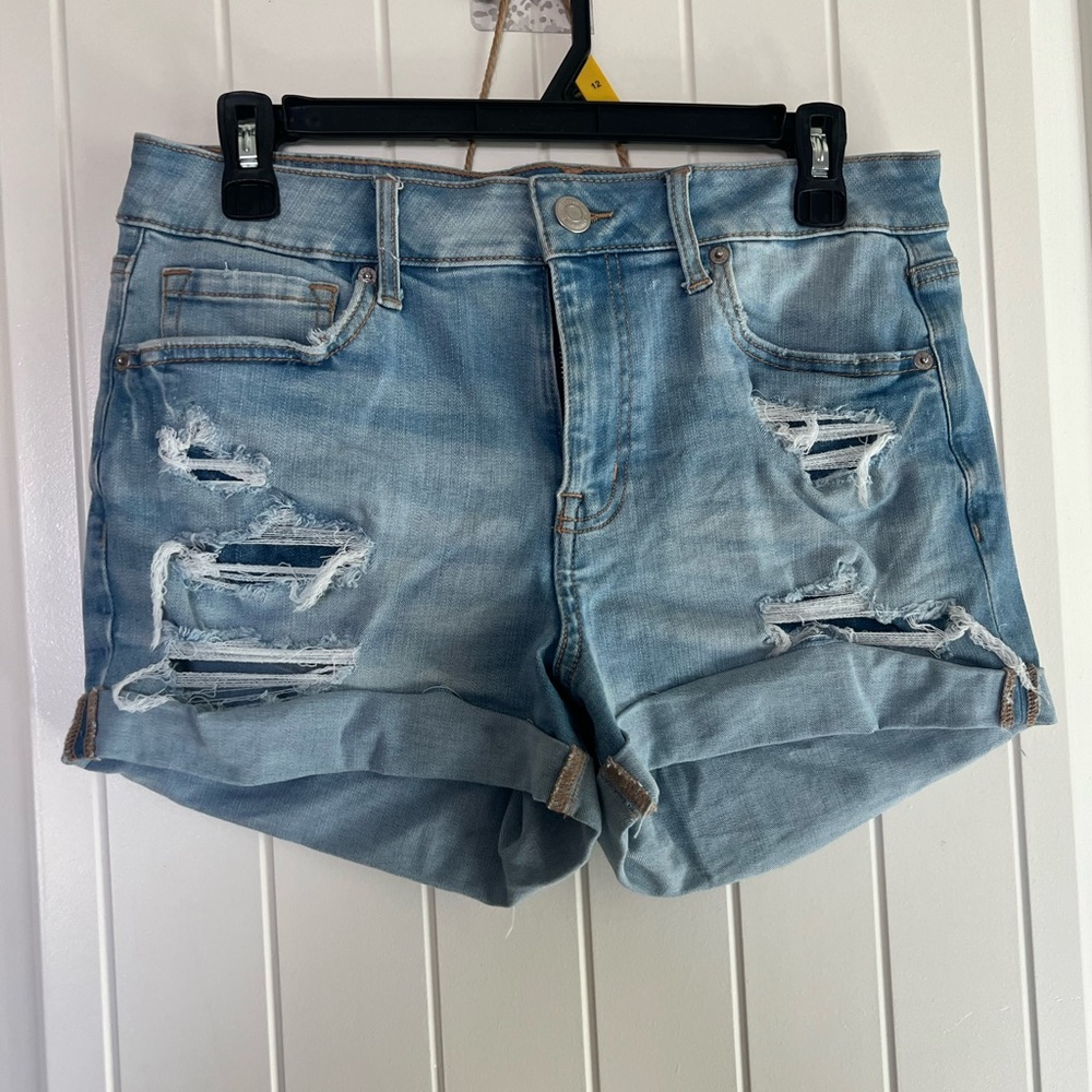 Aeropostale Blue Jean Shorts Distressed Mid-Length